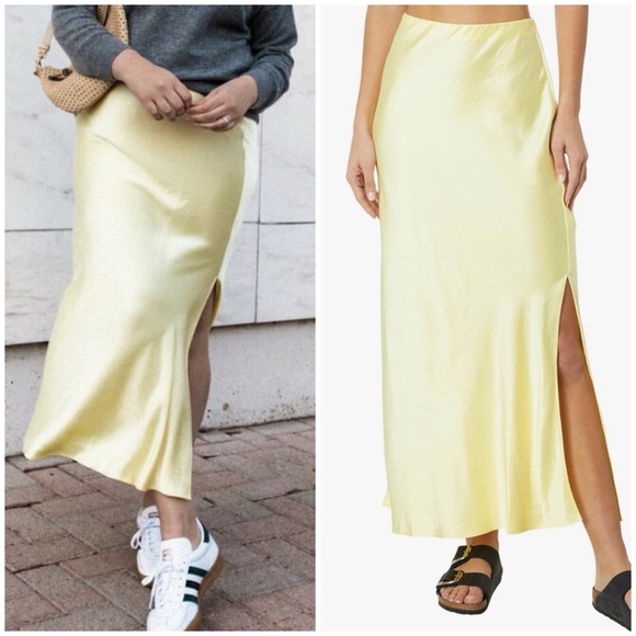 Madewell Satin Maxi Skirt Yellow Slit Size 4